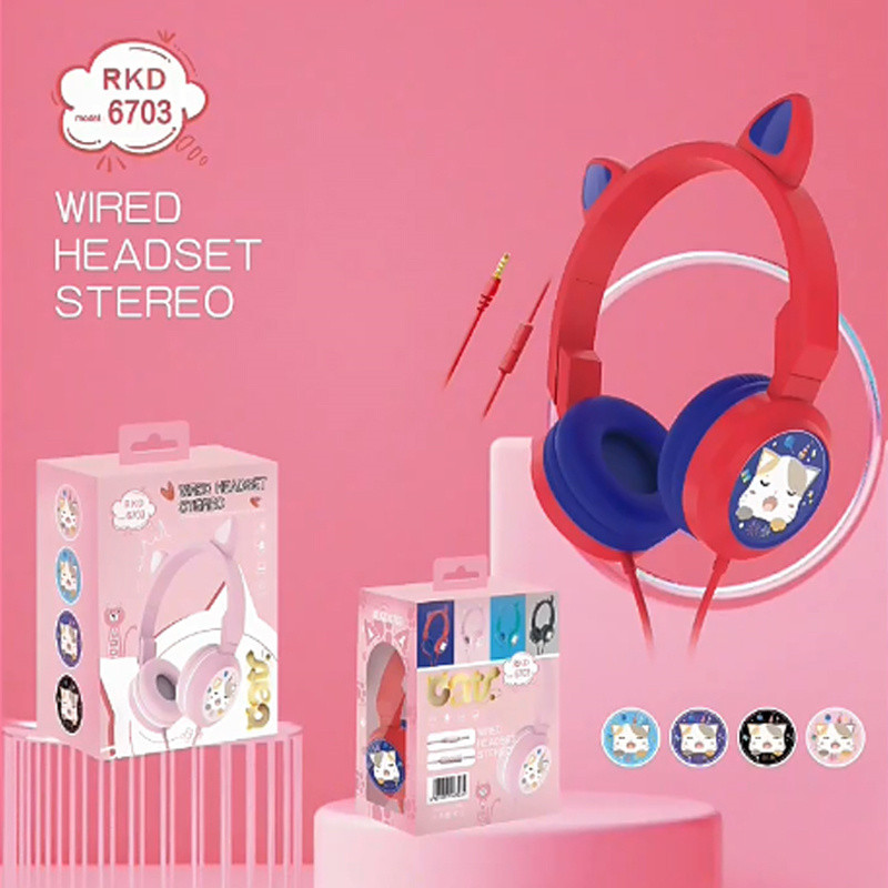 Mielos katės ausinės vaikiškos ausinės su mikrofonu, galinčios valdyti laidines ausines, stereo muzikos grotuvas, nešiojamas kompiuteris planšetinis kompiuteris, MP3 ausinės, dovana