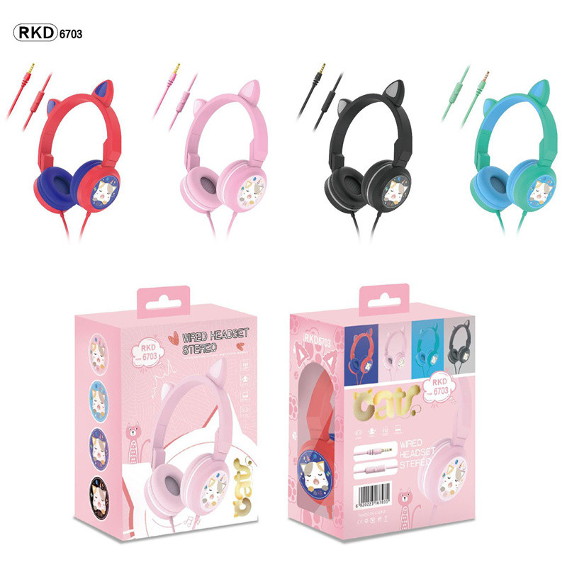 Mielos katės ausinės vaikiškos ausinės su mikrofonu, galinčios valdyti laidines ausines, stereo muzikos grotuvas, nešiojamas kompiuteris planšetinis kompiuteris, MP3 ausinės, dovana