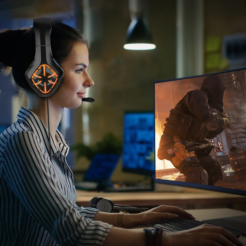 Laidinės ausinės su mikrofonu Žaidimų ausinės Stereo muzikos ausinės USB LED šviesa + 3,5 mm laidinės ausinės nešiojamam kompiuteriui Наушники