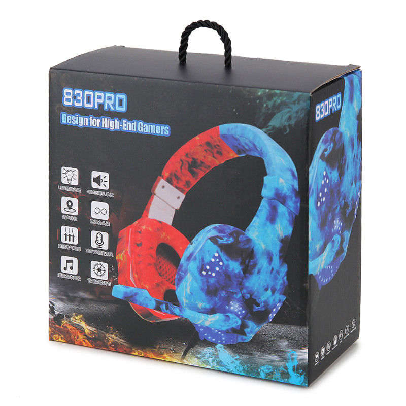 830Pro žaidimų ausinės laidinės ausinės USB mikrofonas žaidėjų ausinės erdvinio garso stereofoninė spalvota šviesa nešiojamam kompiuteriui