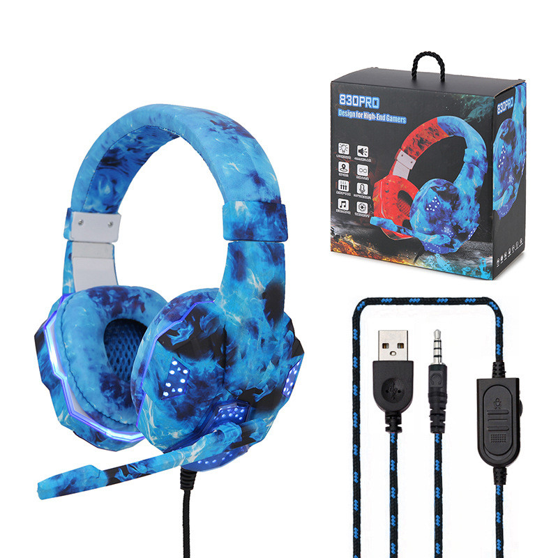 830Pro žaidimų ausinės laidinės ausinės USB mikrofonas žaidėjų ausinės erdvinio garso stereofoninė spalvota šviesa nešiojamam kompiuteriui