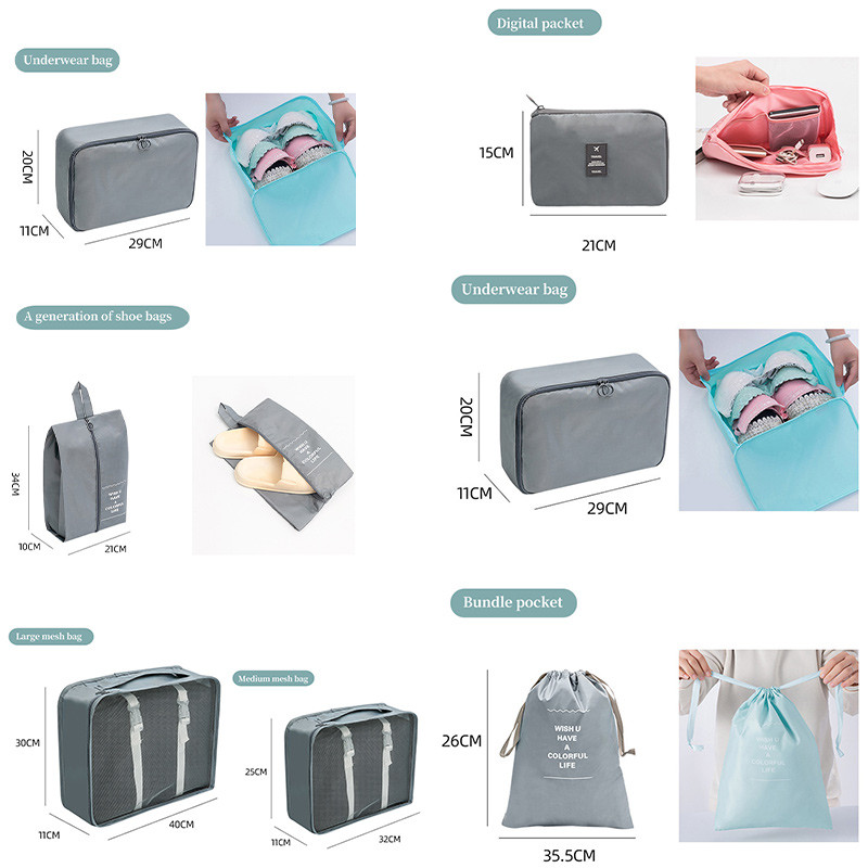 7 vnt. / rinkinys Kelioniniai krepšiai Naujas didelės talpos laikymo organizatorius lagaminų įpakavimas nešiojamiems drabužiams apatiniams rūbams Kosmetikos kelioninis krepšys