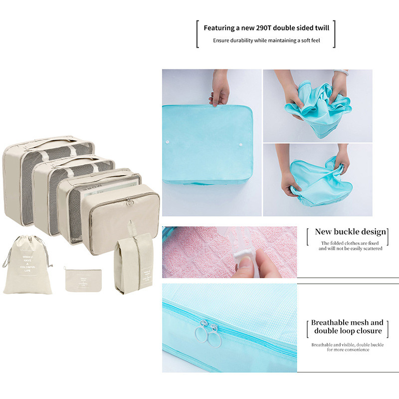 7 vnt. / rinkinys Kelioniniai krepšiai Naujas didelės talpos laikymo organizatorius lagaminų įpakavimas nešiojamiems drabužiams apatiniams rūbams Kosmetikos kelioninis krepšys