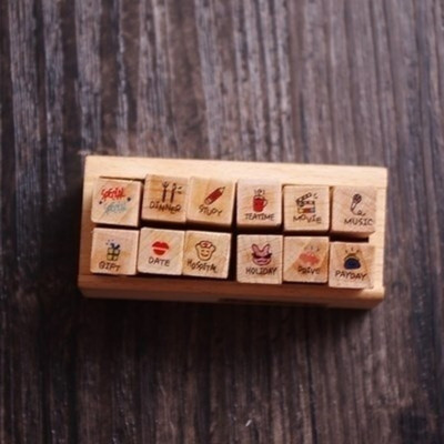 12 vnt/komplektas Vintage Weather Journal antspaudas „Pasidaryk pats“ mediniai antspaudai, skirti „Scrapbooking“ raštinės reikmenims „Scrapbooking“ standartinis antspaudas