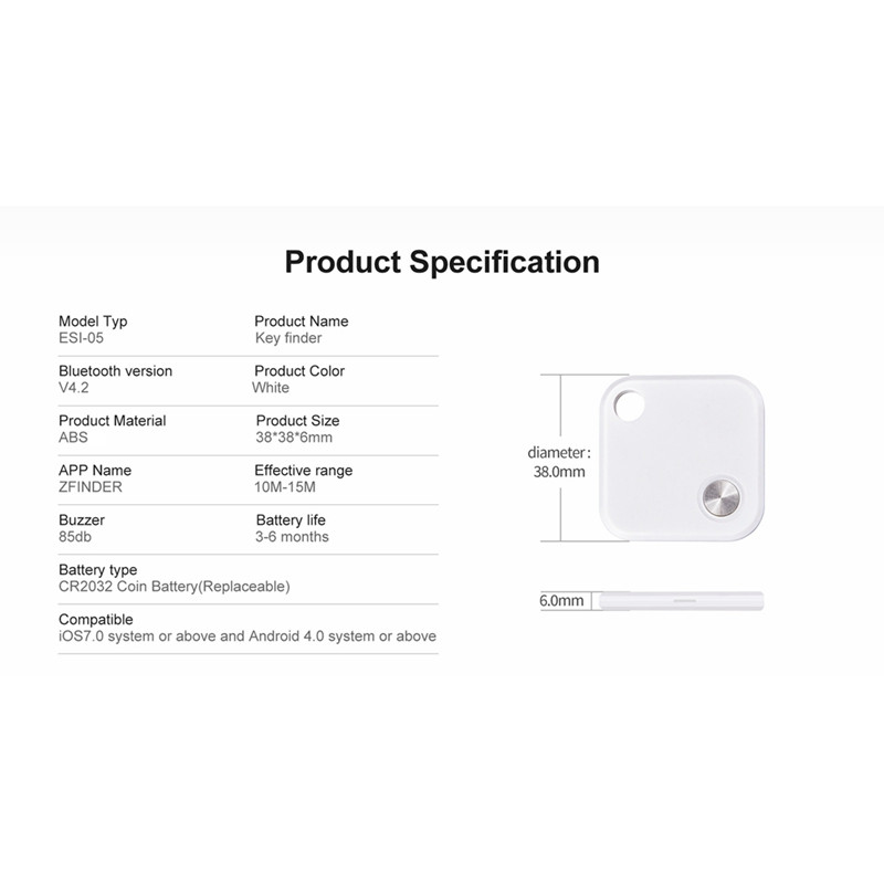 1 vnt. „Smart Bluetooth 4.2“ apsaugos nuo pametimo raktas, skirtas FINDER Tracker GPS sekimo signalizacijai Piniginės apsaugos nuo pametimo raktas, skirtas FINDER