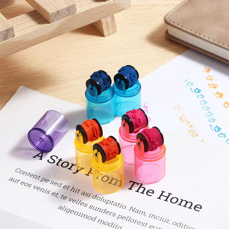 Албум Печати Студентски принадлежности за рисуване Карикатурен печат Печатаща ролка Комплекти щамповащи ролкови щампи Печати Цветна подложка с мастило