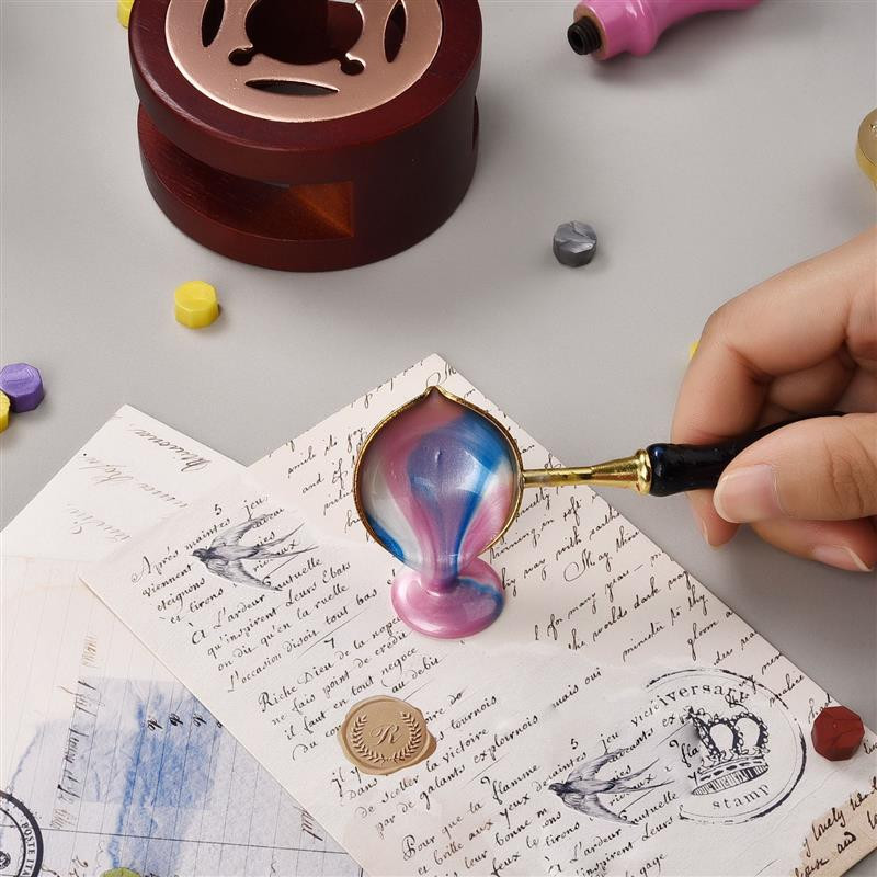 Vintage templivaha pitsat templipea lille tulevärv puidust käepideme komplekt pulmakutse pitseerimiseks vaha templiküünal