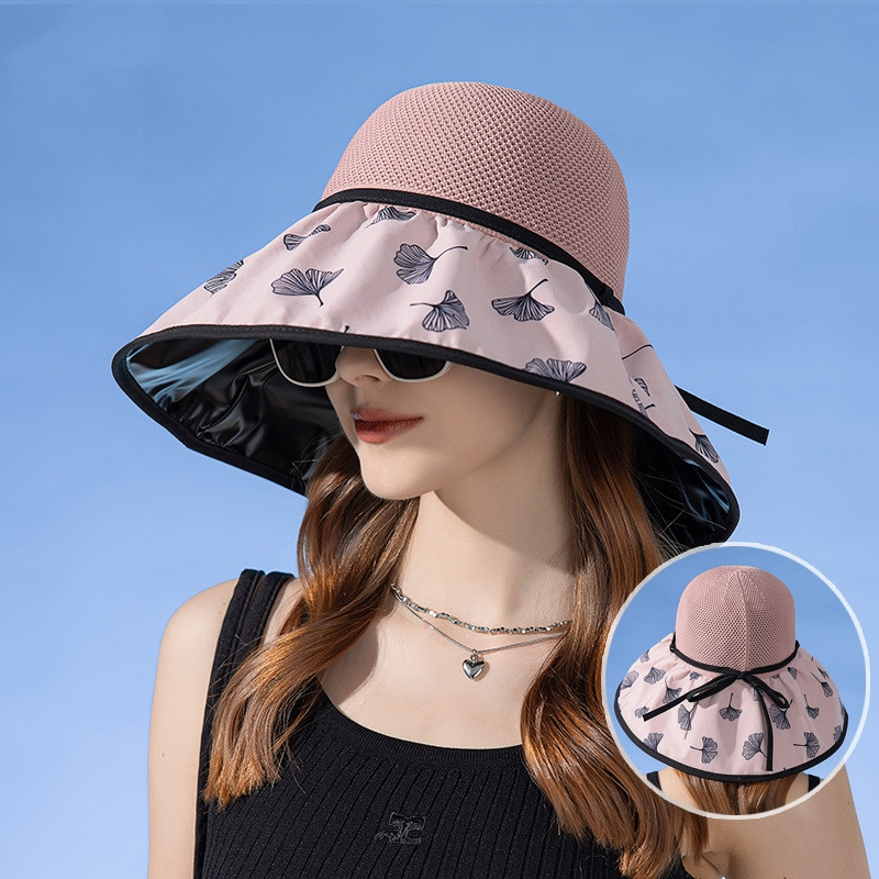 Moterų vasaros sulankstoma kepurė paplūdimio atostogoms Lady Spring Vinilinis kremas nuo saulės Bowler Ginkgo lapų raštas Apsauginis dangtelis nuo saulės Naujas