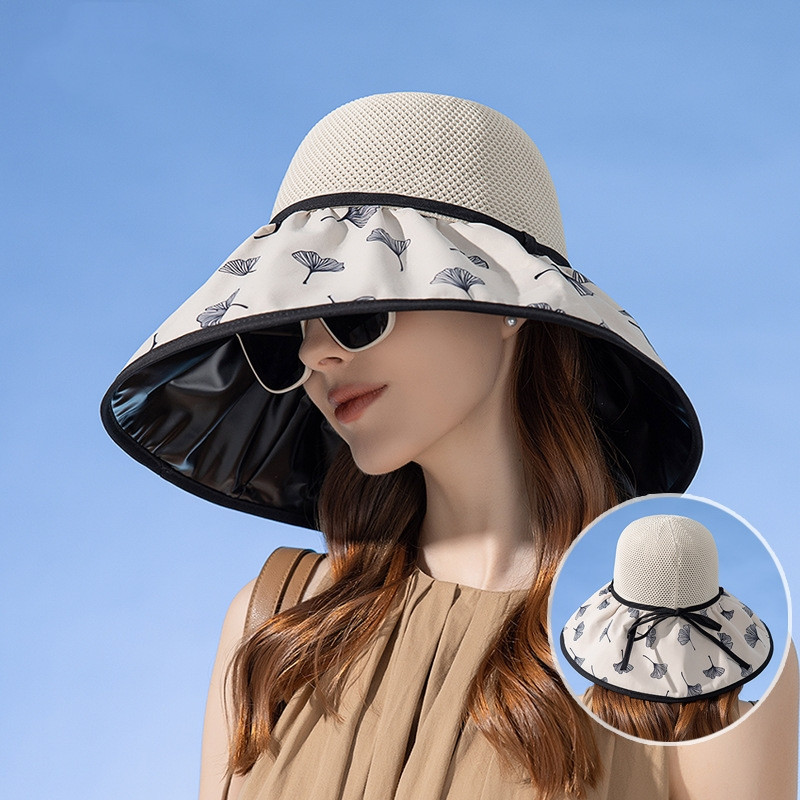 Moterų vasaros sulankstoma kepurė paplūdimio atostogoms Lady Spring Vinilinis kremas nuo saulės Bowler Ginkgo lapų raštas Apsauginis dangtelis nuo saulės Naujas