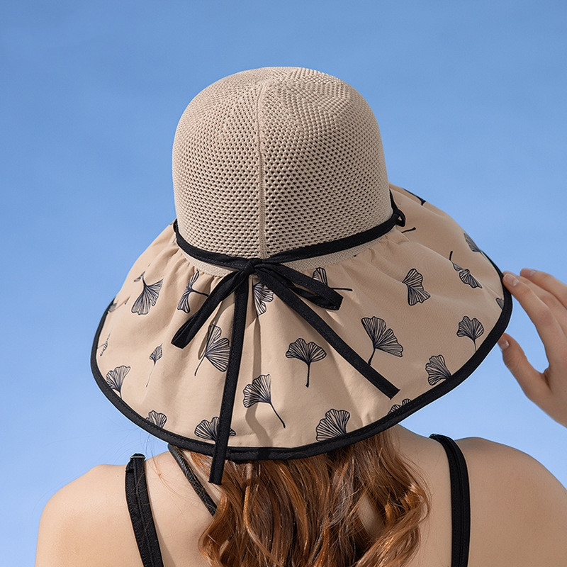 Moterų vasaros sulankstoma kepurė paplūdimio atostogoms Lady Spring Vinilinis kremas nuo saulės Bowler Ginkgo lapų raštas Apsauginis dangtelis nuo saulės Naujas