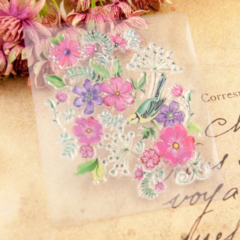 Flowers Birds Διαφανής διαφανής σφραγίδα σιλικόνης σφραγίδα DIY λεύκωμα από καουτσούκ στάμπα χρωματισμός ανάγλυφο ημερολόγιο Διακόσμηση Επαναχρησιμοποιήσιμη