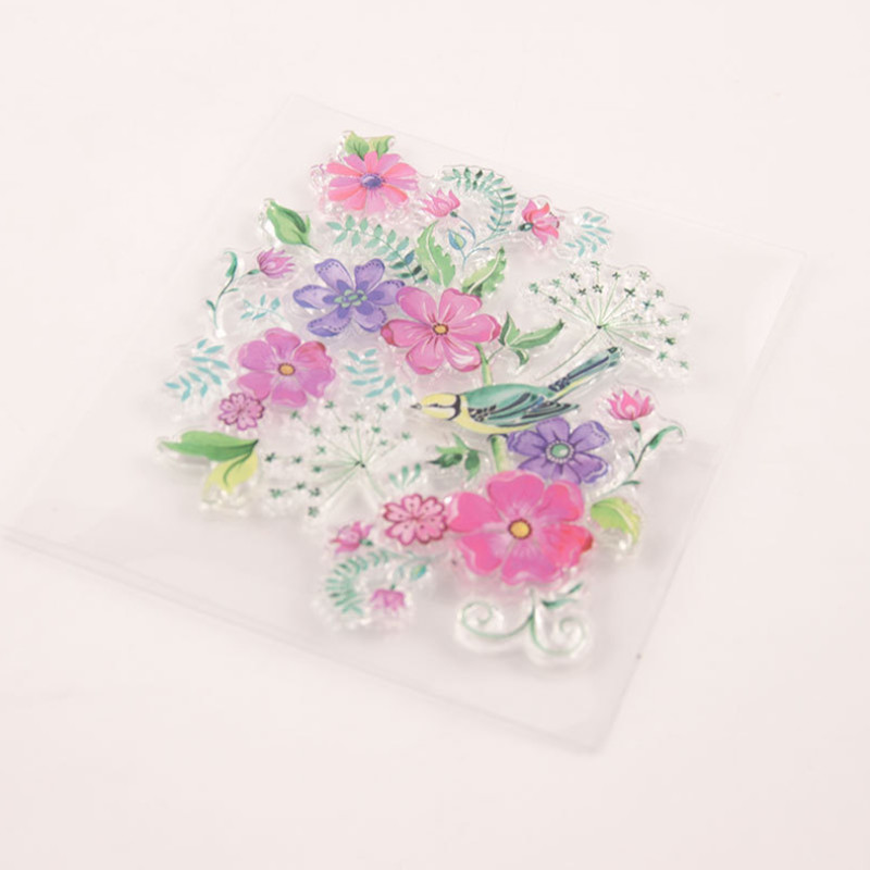 Flowers Birds Διαφανής διαφανής σφραγίδα σιλικόνης σφραγίδα DIY λεύκωμα από καουτσούκ στάμπα χρωματισμός ανάγλυφο ημερολόγιο Διακόσμηση Επαναχρησιμοποιήσιμη