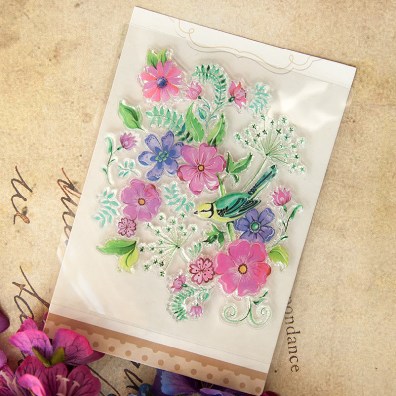 Flowers Birds Διαφανής διαφανής σφραγίδα σιλικόνης σφραγίδα DIY λεύκωμα από καουτσούκ στάμπα χρωματισμός ανάγλυφο ημερολόγιο Διακόσμηση Επαναχρησιμοποιήσιμη
