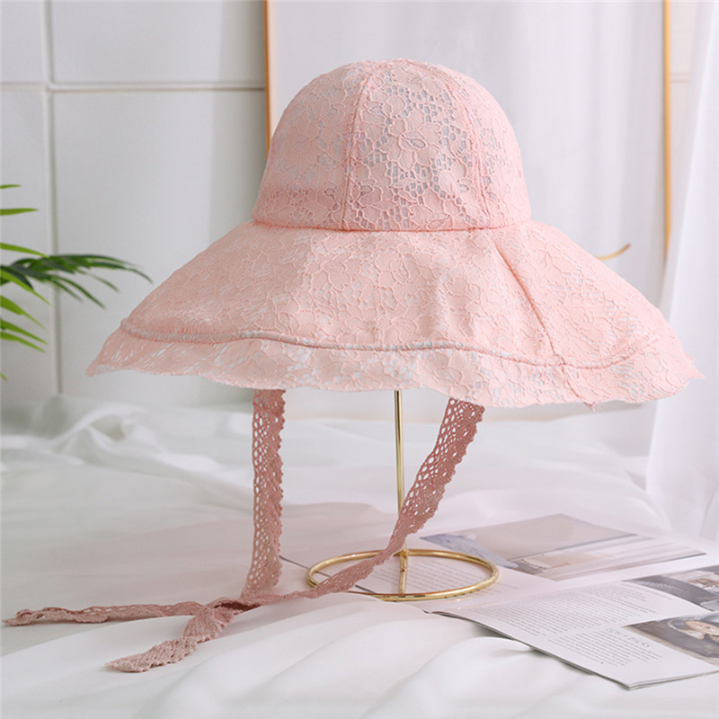 Madinga nėriniuota skrybėlė Vasarinė plataus krašto saulė balta juoda nėrinių vakarėlis Vestuvėms Pakuojama paplūdimio kepurė