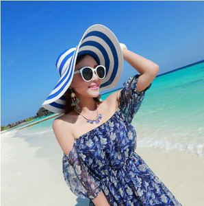Vruća rasprodaja, modni Hepburn Wind crno-bijeli prugasti ljetni šešir za sunčanje Lijepi ženski slamnati šešir za plažu, veliki šešir s obodom