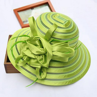 Uus mood naiste suvised organza päikesekübarad laia äärega suure lilleõiega Fedora müts Elegantne naiste pulmakiriku peomüts