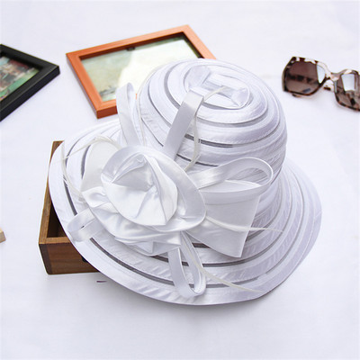 Naujos elegantiškos vasarinės organzos skrybėlės nuo saulės moterims plačiakraštės su didele gėle Fedora Hat Madinga Moterų Vestuvių bažnyčios vakarėlio kepurė