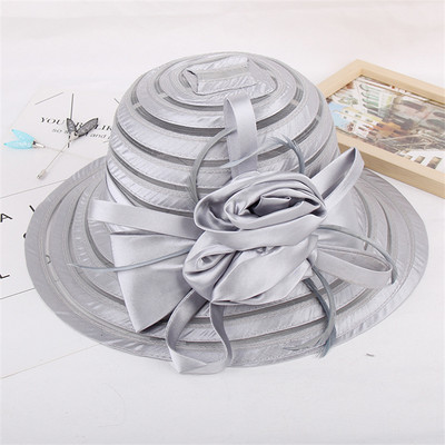 Naujos elegantiškos vasarinės organzos skrybėlės nuo saulės moterims plačiakraštės su didele gėle Fedora Hat Madinga Moterų Vestuvių bažnyčios vakarėlio kepurė