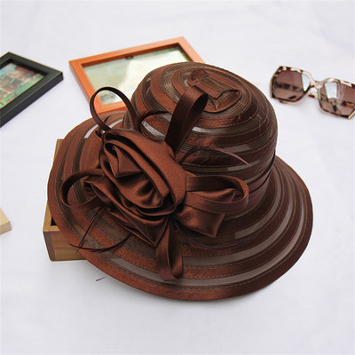 Naujos elegantiškos vasarinės organzos skrybėlės nuo saulės moterims plačiakraštės su didele gėle Fedora Hat Madinga Moterų Vestuvių bažnyčios vakarėlio kepurė