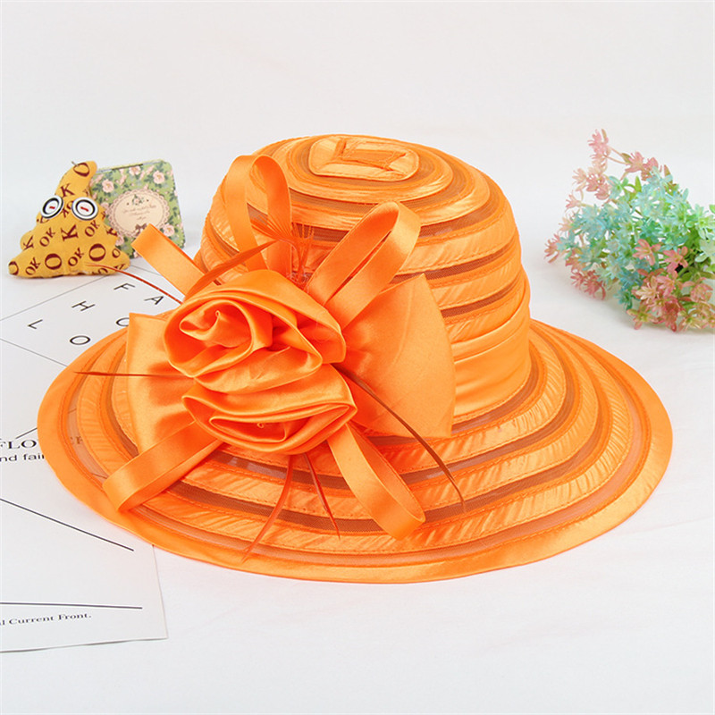 Naujos elegantiškos vasarinės organzos skrybėlės nuo saulės moterims plačiakraštės su didele gėle Fedora Hat Madinga Moterų Vestuvių bažnyčios vakarėlio kepurė