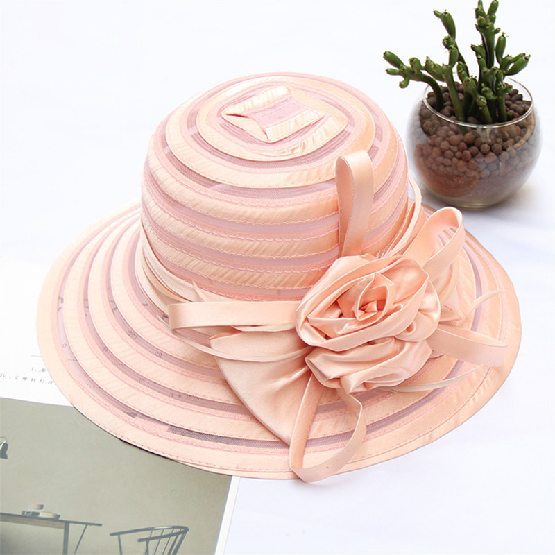 Naujos elegantiškos vasarinės organzos skrybėlės nuo saulės moterims plačiakraštės su didele gėle Fedora Hat Madinga Moterų Vestuvių bažnyčios vakarėlio kepurė