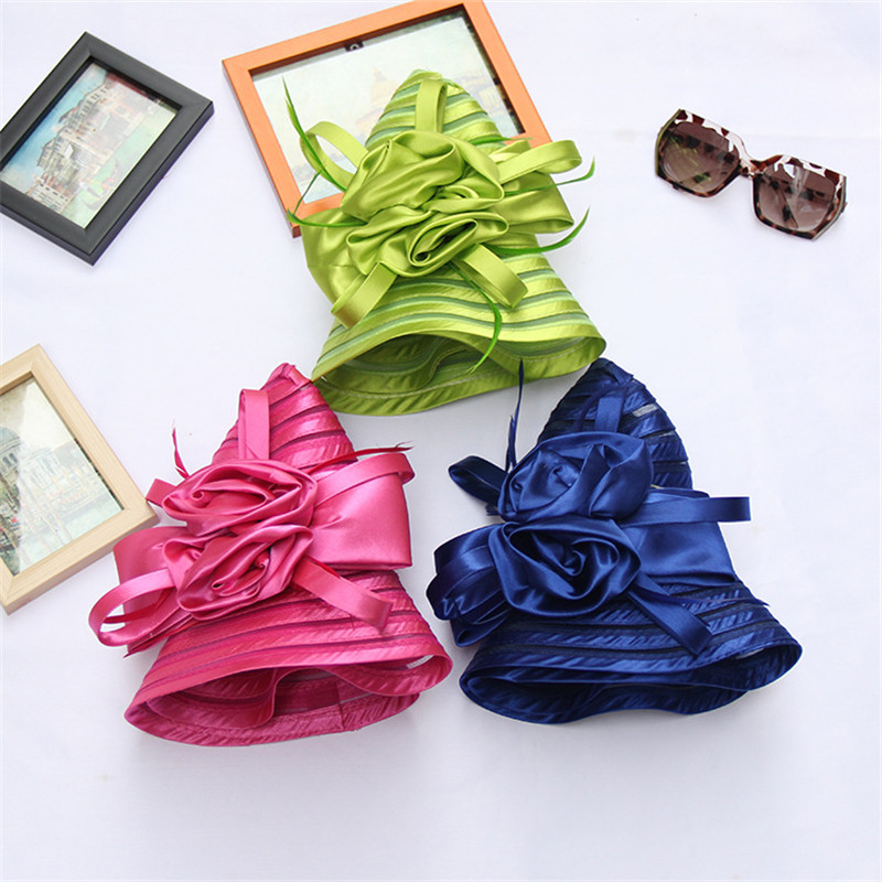 Naujos elegantiškos vasarinės organzos skrybėlės nuo saulės moterims plačiakraštės su didele gėle Fedora Hat Madinga Moterų Vestuvių bažnyčios vakarėlio kepurė
