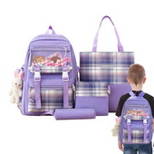 Σετ χαριτωμένο σακίδιο πλάτης για κορίτσια Ταξιδιωτική αισθητική τσάντα πλάτης 4τμχ Σετ σχολικής τσάντας με κρεμαστό σακίδιο πλάτης κουνέλι Τσάντα ώμου Στυλό