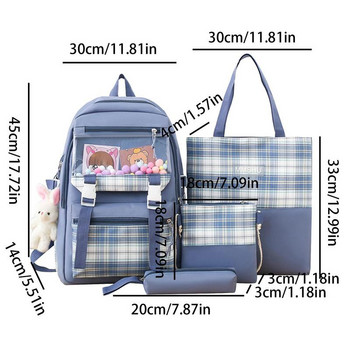 Σετ χαριτωμένο σακίδιο πλάτης για κορίτσια Ταξιδιωτική αισθητική τσάντα πλάτης 4τμχ Σετ σχολικής τσάντας με κρεμαστό σακίδιο πλάτης κουνέλι Τσάντα ώμου Στυλό