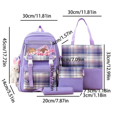 Σετ χαριτωμένο σακίδιο πλάτης για κορίτσια Ταξιδιωτική αισθητική τσάντα πλάτης 4τμχ Σετ σχολικής τσάντας με κρεμαστό σακίδιο πλάτης κουνέλι Τσάντα ώμου Στυλό
