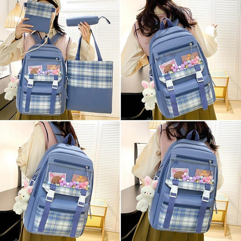 Σετ χαριτωμένο σακίδιο πλάτης για κορίτσια Ταξιδιωτική αισθητική τσάντα πλάτης 4τμχ Σετ σχολικής τσάντας με κρεμαστό σακίδιο πλάτης κουνέλι Τσάντα ώμου Στυλό