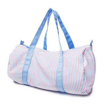 Μπλε μικτές ρίγες Παιδική τσάντα ταξιδιού Seersucker Εξατομικευμένη μονόγραμμα Κεντημένη Duffel Τσάντα Duffle Bag DOM