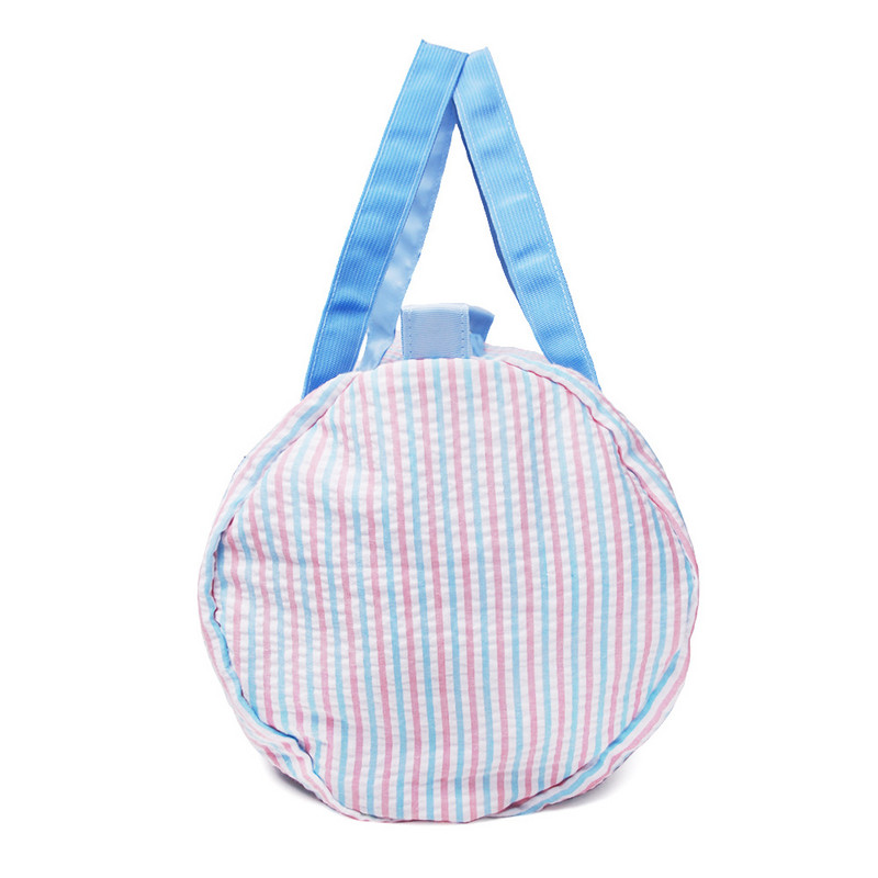 Sinine segavärvi triipudega laste Seersucker reisikott Isikupärastatud monogrammiga tikitud Duffel Barrel kott Reisikott DOM