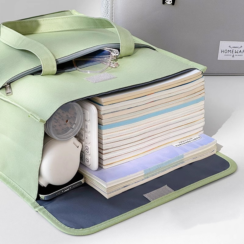 Tároló tandíjas táska, Oxford anyagú, kétrétegű kézitáska tasak könyvekhez tolltartó Irodaszer Iskola F7474