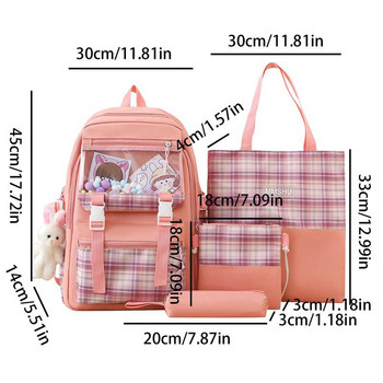 Σετ χαριτωμένο σακίδιο πλάτης για κορίτσια Τσάντα ώμου για σχολική μολυβοθήκη Τσάντα τσάντα τσάντα πλάτης Σχολική τσάντα με μενταγιόν κουνέλι Φοιτητικό Επιστροφή στο