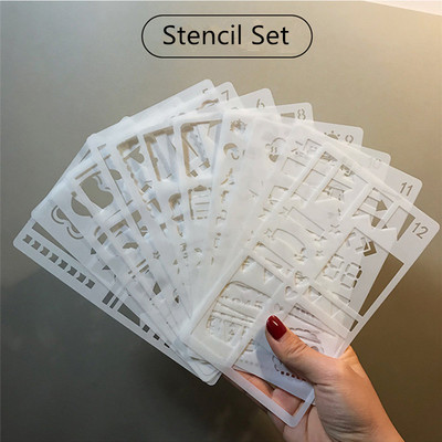 12 Pcs Plastic Reusable Bullet Stencils for Painting DIY Scrapbooking Diary Scrapbook Journal Template School Stationery Gifts