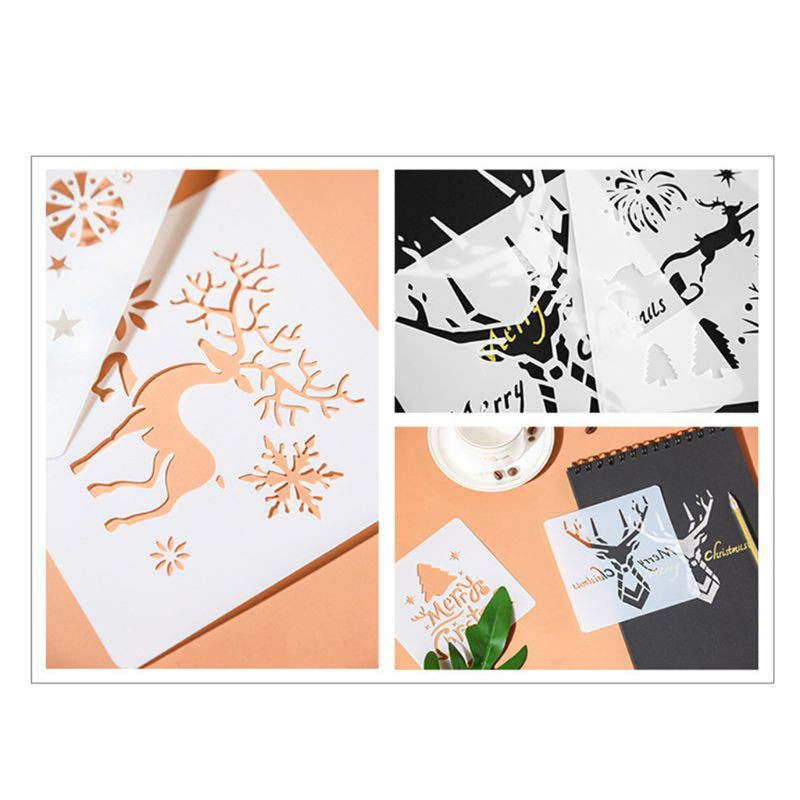 12 бр. Пластмасов шаблон за рисуване, Коледни теми Дядо Коледа Снежен човек Коледна елха Сняг Елк Джингъл Камбанка Рисуване Sprayin