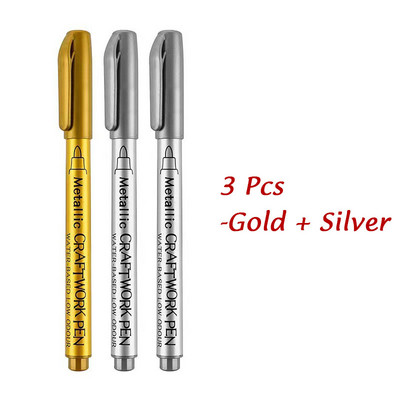 1/2/3 vnt Auksinis sidabrinis metalinis rašiklis vandeniui atsparus nuolatinis žymeklis „pasidaryk pats“ epoksidinės dervos formos „Craft Marker Pen Artist“ šepetėlių žymekliai