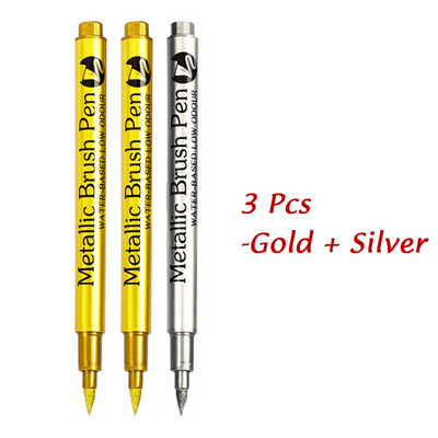 1/2/3 vnt Auksinis sidabrinis metalinis rašiklis vandeniui atsparus nuolatinis žymeklis „pasidaryk pats“ epoksidinės dervos formos „Craft Marker Pen Artist“ šepetėlių žymekliai