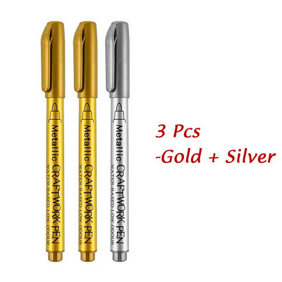 1/2/3 vnt Auksinis sidabrinis metalinis rašiklis vandeniui atsparus nuolatinis žymeklis „pasidaryk pats“ epoksidinės dervos formos „Craft Marker Pen Artist“ šepetėlių žymekliai