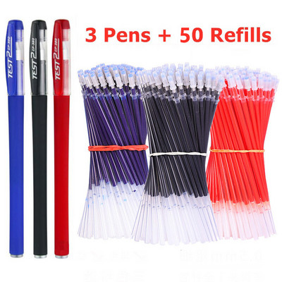 3 pixuri cu gel + 50 de rezerve Set 0,38 mm Negru Albastru Roșu Cerneală Pixuri în vrac Vârf subțire Scriere jurnal Rechizite școlare Comerț cu ridicata