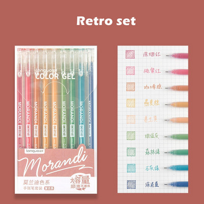 9 komada morandi sivih olovaka set višebojnih gel olovaka s tintom Vintage Marker Liner 0,5 mm kemijska olovka za pisac Poklon uredski školski A6037