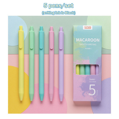 5 vnt Pure Macaron Design gelio rašiklių rinkinys juodos spalvos rašalas 0,5 mm rutulinis patvarus sklandžiai rašomas biuro reikmenys mokykloms A6273
