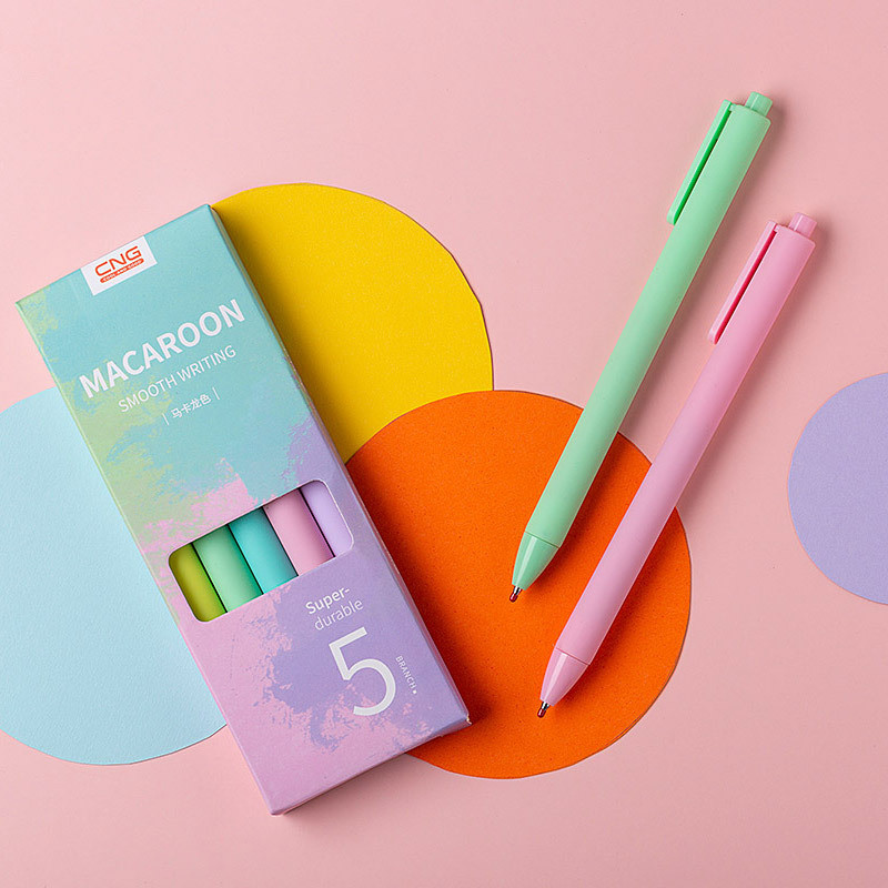 5 vnt Pure Macaron Design gelio rašiklių rinkinys juodos spalvos rašalas 0,5 mm rutulinis patvarus sklandžiai rašomas biuro reikmenys mokykloms A6273