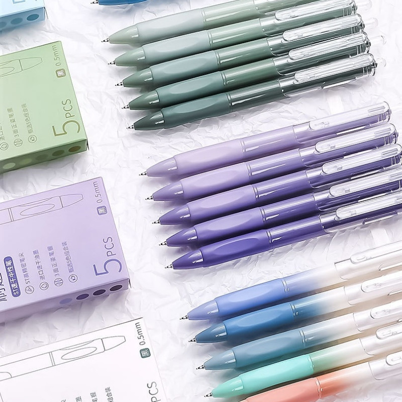 5 vnt gradiento spalvos gelio rašiklių rinkinys 0,5 mm rutulinis greitai džiūstantis juodas rašalas, skirtas rašyti mokyklinėms biuro reikmenims A7460