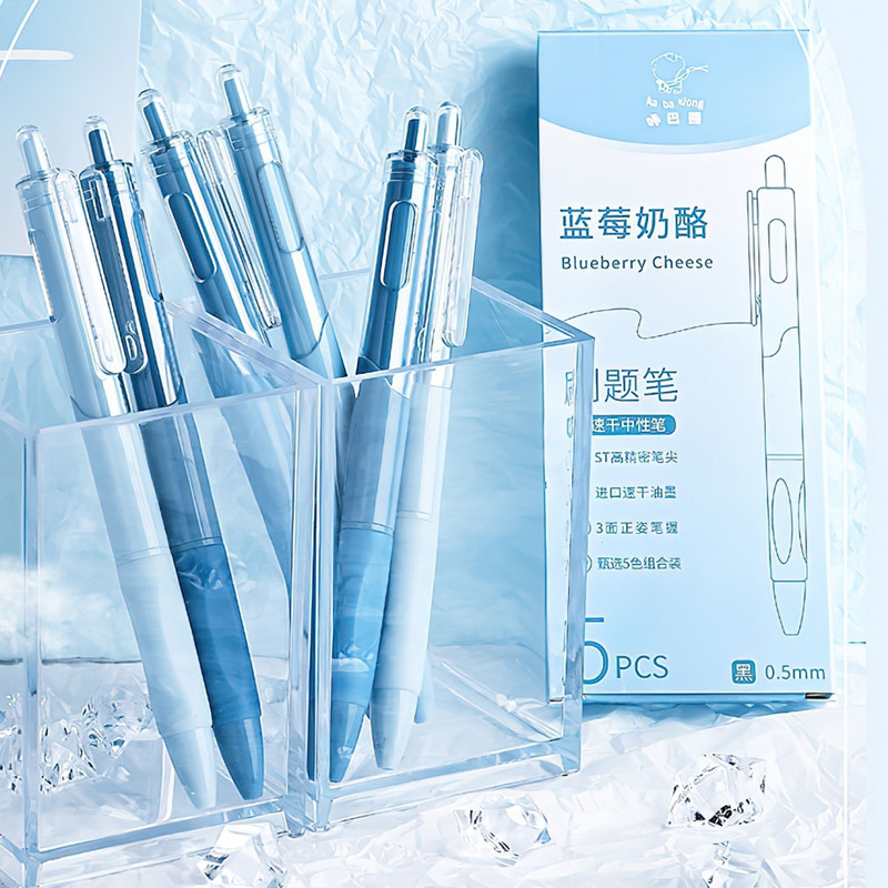 5 vnt gradiento spalvos gelio rašiklių rinkinys 0,5 mm rutulinis greitai džiūstantis juodas rašalas, skirtas rašyti mokyklinėms biuro reikmenims A7460