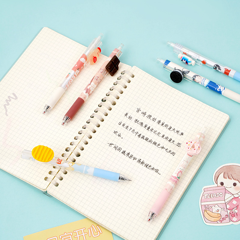 6vnt Candy Tale gelio rašiklių rinkinys Mieli šokoladiniai sausainiai Dekoracija Juodos spalvos rašalu Rašymo dovana Biuro mokykla A7134