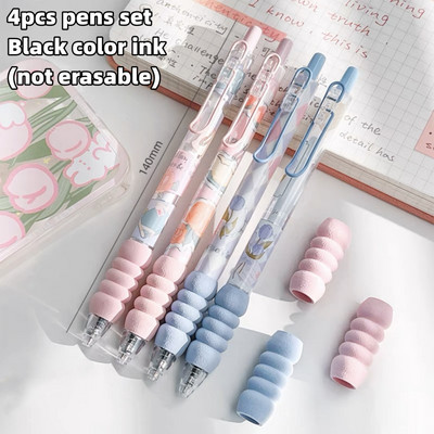 4 τμχ Marguerite Workshop Gel Pens Set Flower Print Soft Holding 0,5mm Ballpoint Black Ink A7384