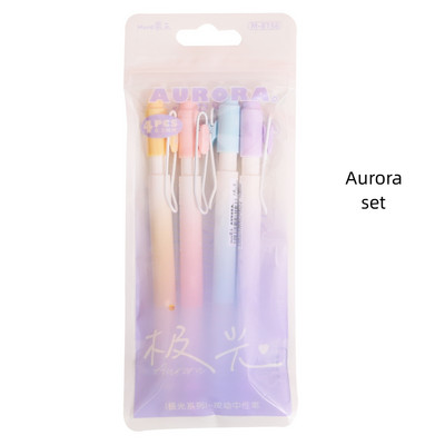 4 τεμ. Romantic Aurora Gel Pens Set Smooth 0,5mm Ballpoint Μαύρο έγχρωμο μελάνι γρήγορου στεγνώματος για τη γραφή School Office A7259