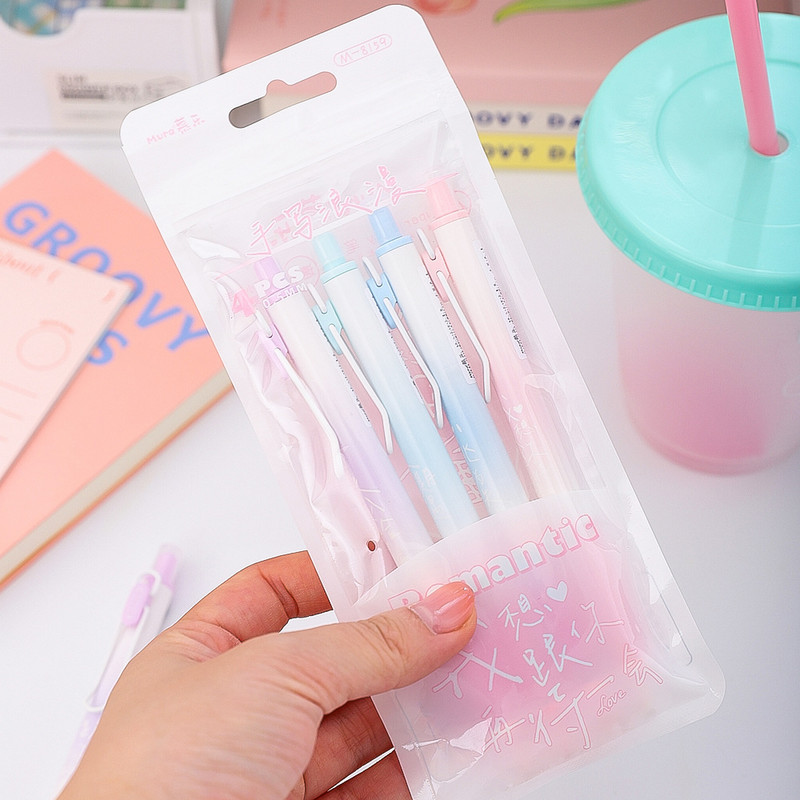 4 τεμ. Romantic Aurora Gel Pens Set Smooth 0,5mm Ballpoint Μαύρο έγχρωμο μελάνι γρήγορου στεγνώματος για τη γραφή School Office A7259