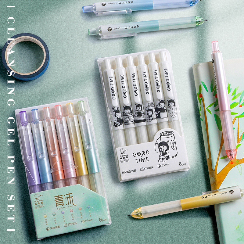 6db zöld hab zselés toll szett átlátszó kivitel, puha markolat 0,5 mm-es golyóstoll fekete színű tinta irodai iskolához A7109